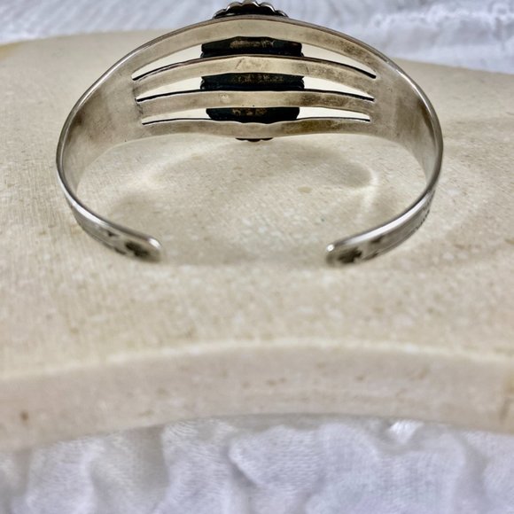 Fred Harvey Era Navajo Sterling Green Cuff Vintage - Picture 8 of 10